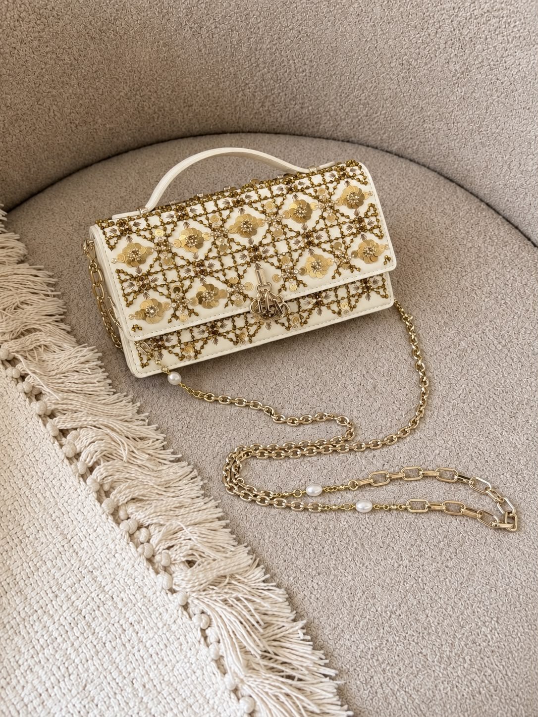 Dior My Dior Mini Bag, Ivory Gold Floral, designer handbag for women Dubai