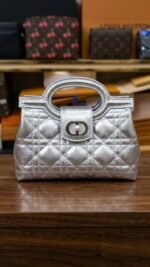 Dior Jolie Top Handle Mini Bag, Metallic Silver, luxury handbags online UAE