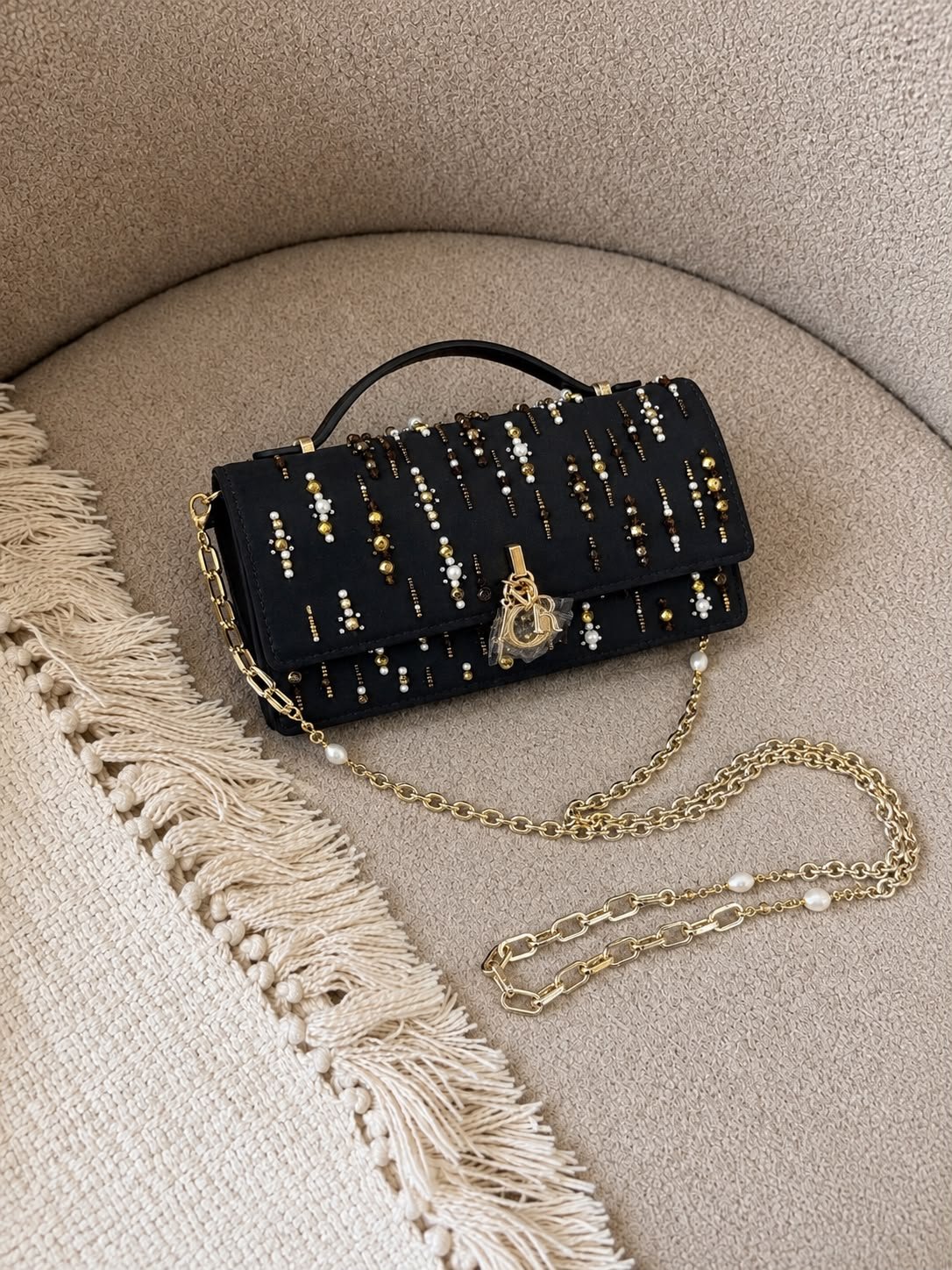 Dior My Dior Mini Bag, Noir Beaded, women’s luxury handbag Dubai