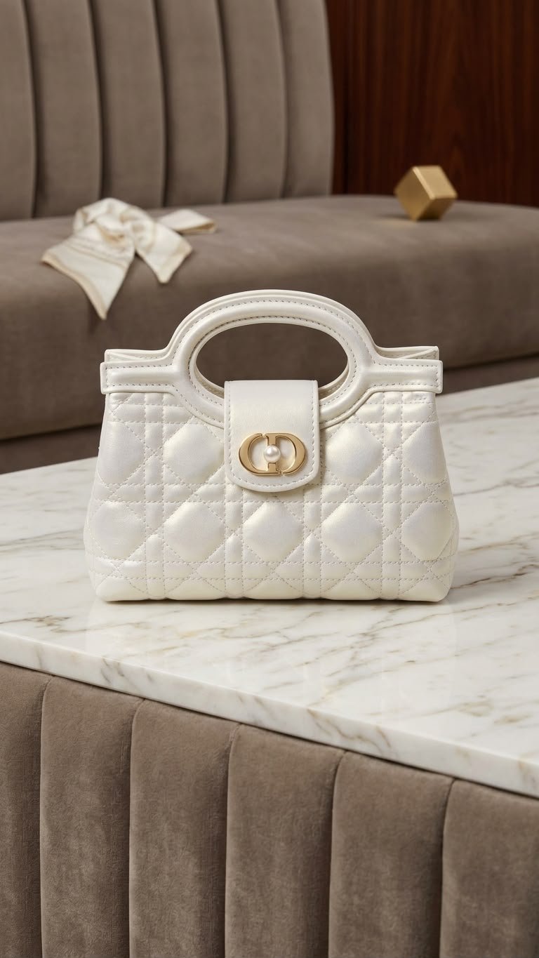 Dior Jolie Top Handle Mini Bag, Pearl White, women’s luxury handbag Dubai