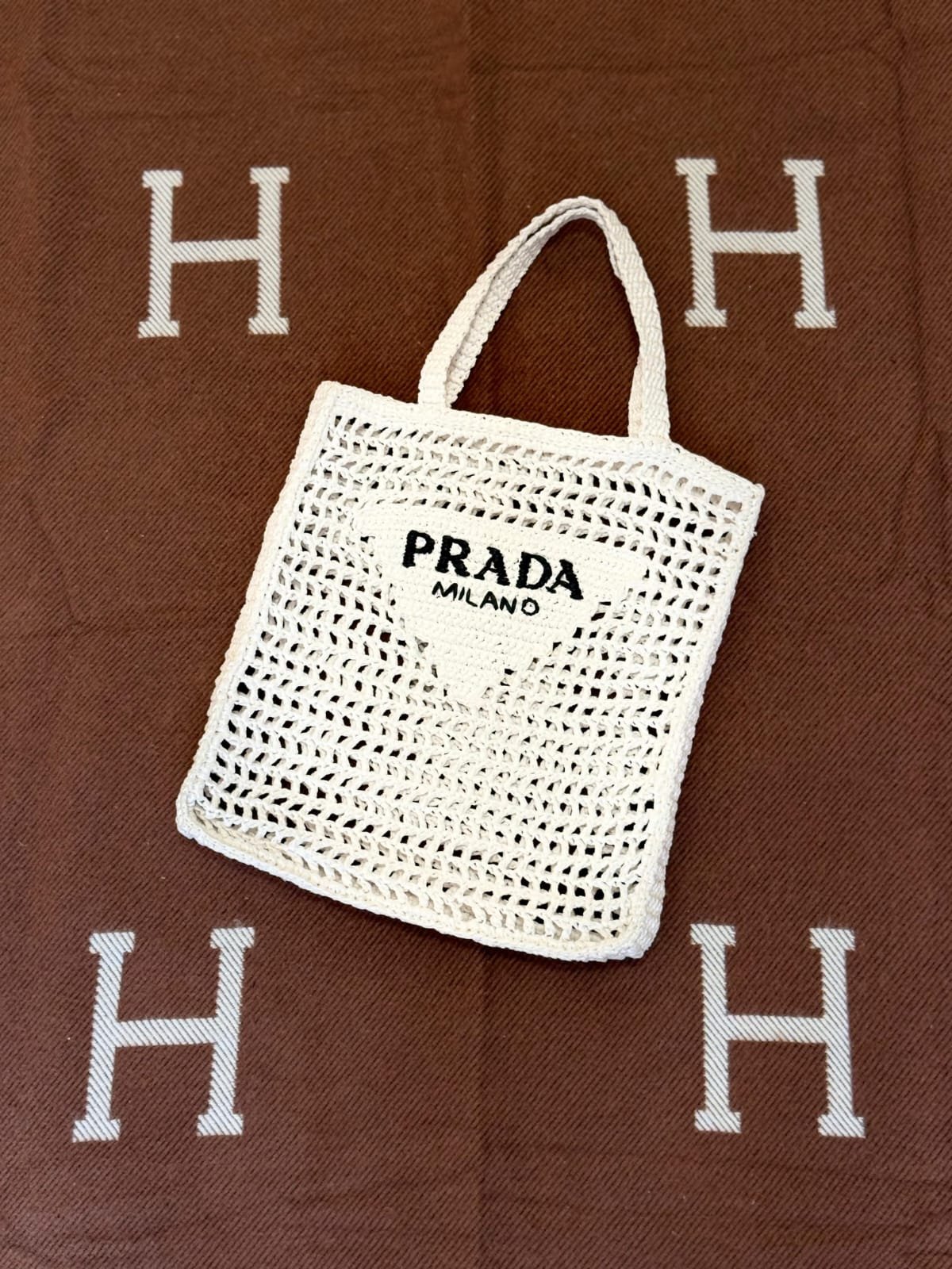 Prada-Crochet-Tote-Bag-White Prada Crochet Raffia Tote Bag - Image 1