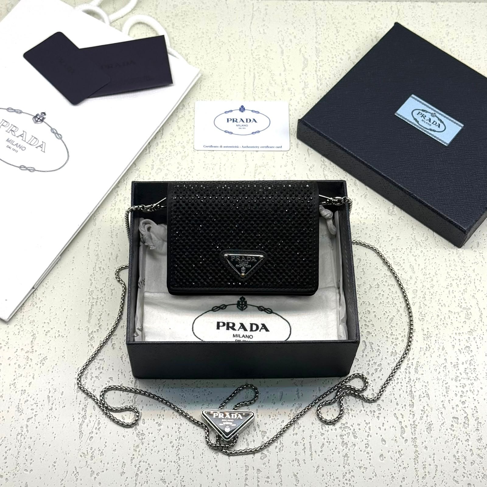Prada-Satin-Card-Holder-Shoulder-Strap-Black Prada Satin Card Holder Shoulder Strap - Image 1